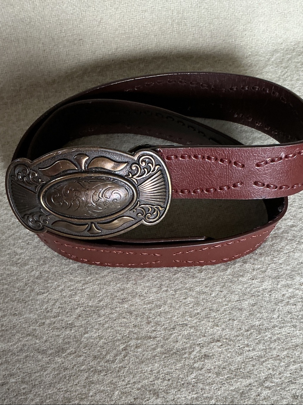 Sonoma Burgundy Leather Belt with Antique Bronze Ornate Buckle